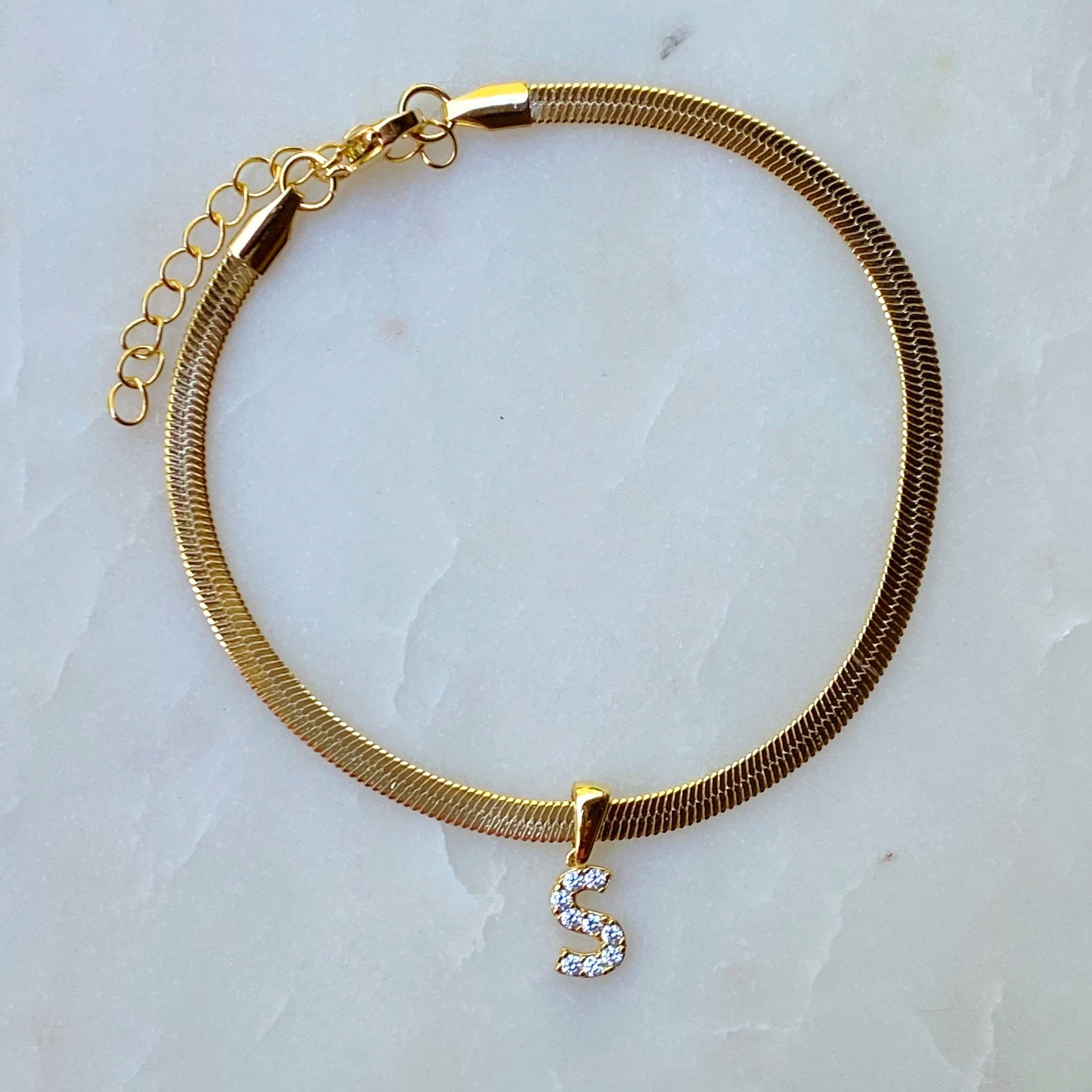 Ellison+Young - Wholesale Anklet - Herringbone Chain Initial Anklet12