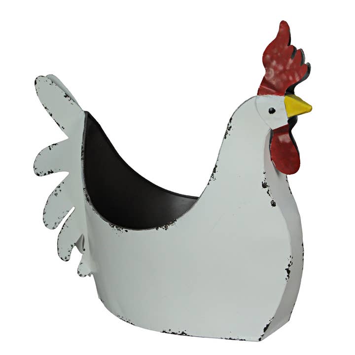 Zeckos - Wholesale Plant Pot - Rustic White Galvanized Metal Indoor/Outdoor Rooster Planter