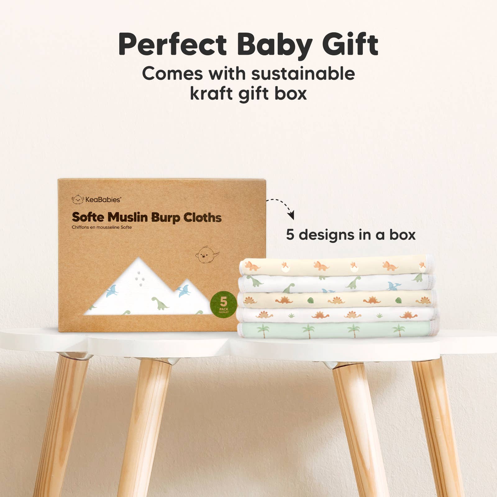 Roarsome KeaBabies 5-Pack Softe Burp Cloths for wholesale on Faire8