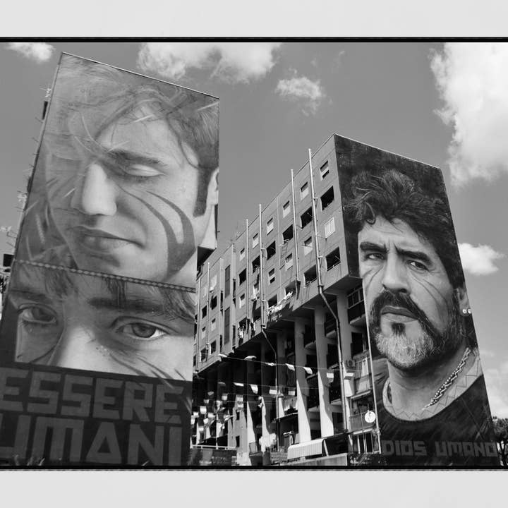Maradona Naples Jorit muurschildering zwart-witfotografie wanddecoratie voor wholesale door Mo & Paul Photography