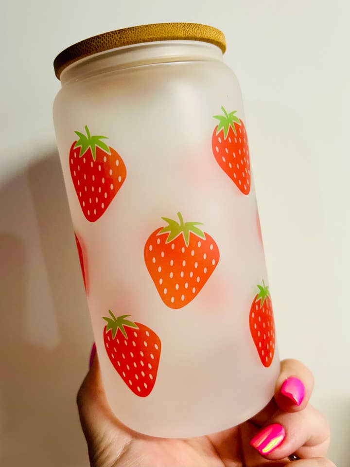 Bicchiere di Vetro Satinato alle Fragole Estive per la vendita all'ingrosso da parte di HBT Custom Creations