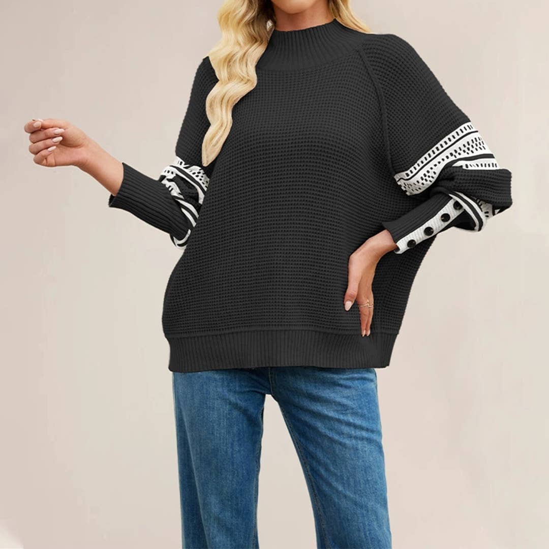UNISHE - Wholesale Knit Sweater - Women's - Knitted Contrast Half Turtleneck Pullover Sweater SF13212
