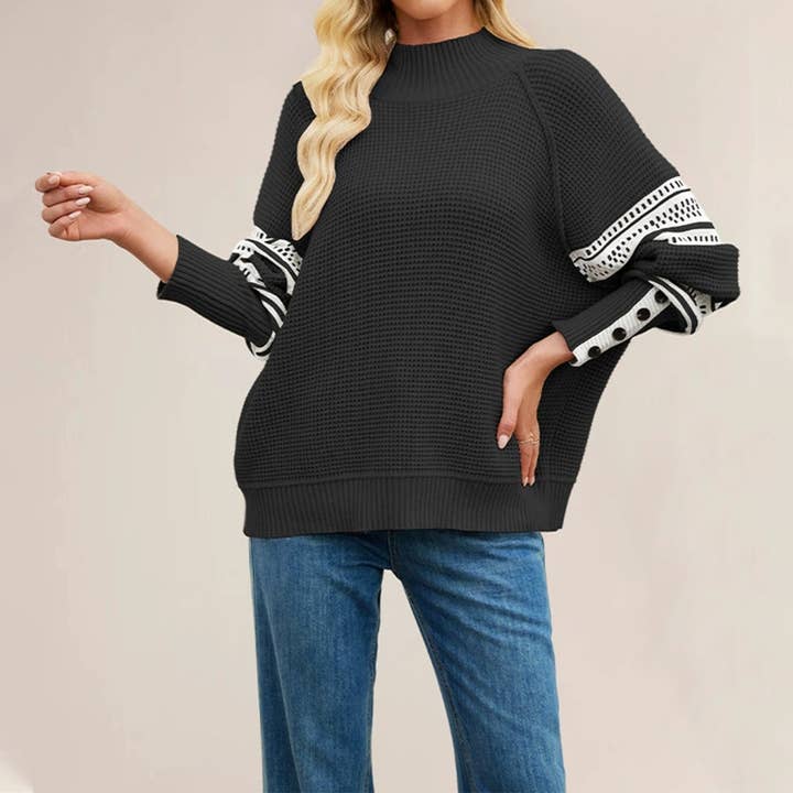 UNISHE - Wholesale Knit Sweater - Women's - Knitted Contrast Half Turtleneck Pullover Sweater SF13212