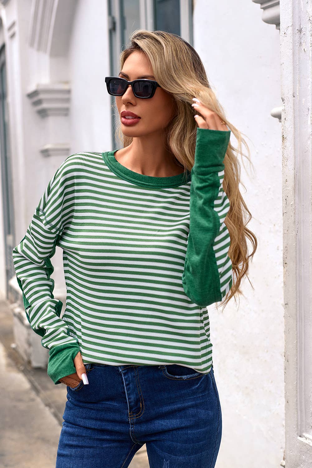 Little Daisy Closet - Vente Chemisier – femme - Blouse décontractée à col rond rayé LDC | S-4X4