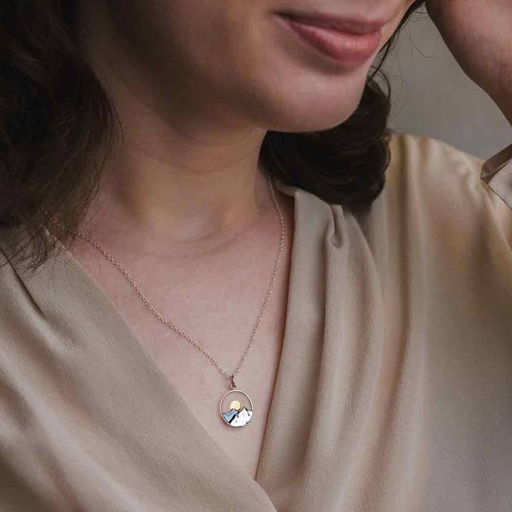 Nina Designs - Wholesale Pendant/Charm Necklace - Sterling Silver Mountain Necklace with Bronze Sun2
