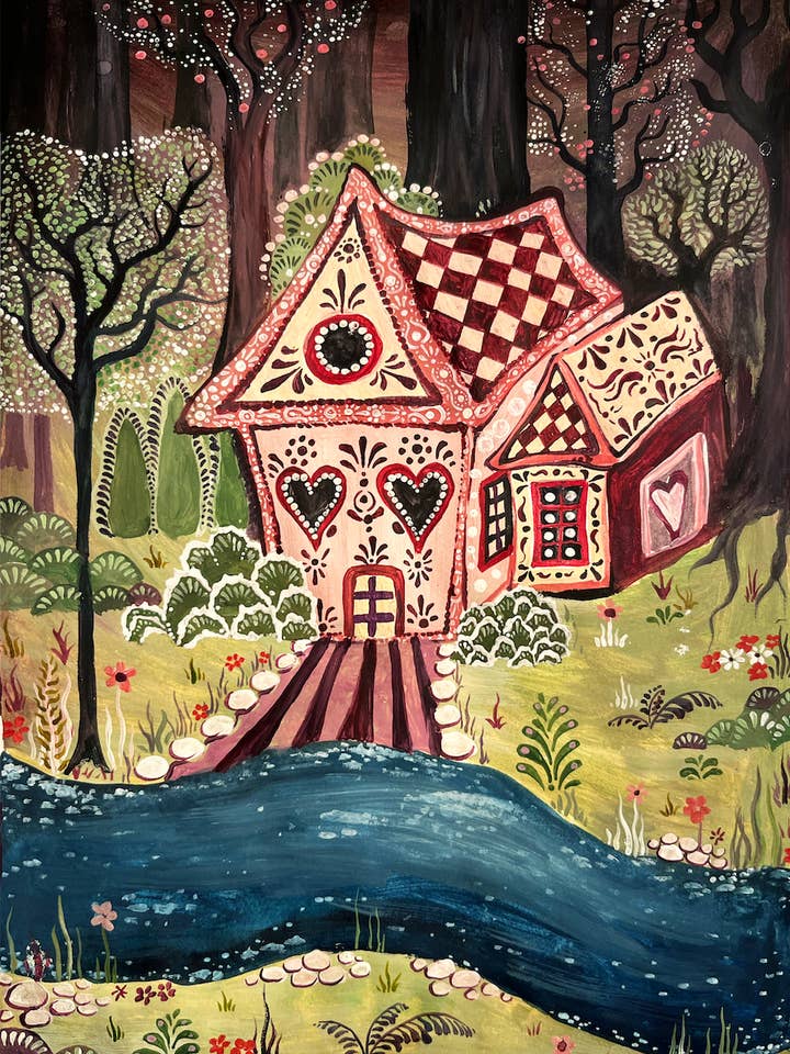 Limited Edition Gingerbread House Folk Print for wholesale by Bell Hutley