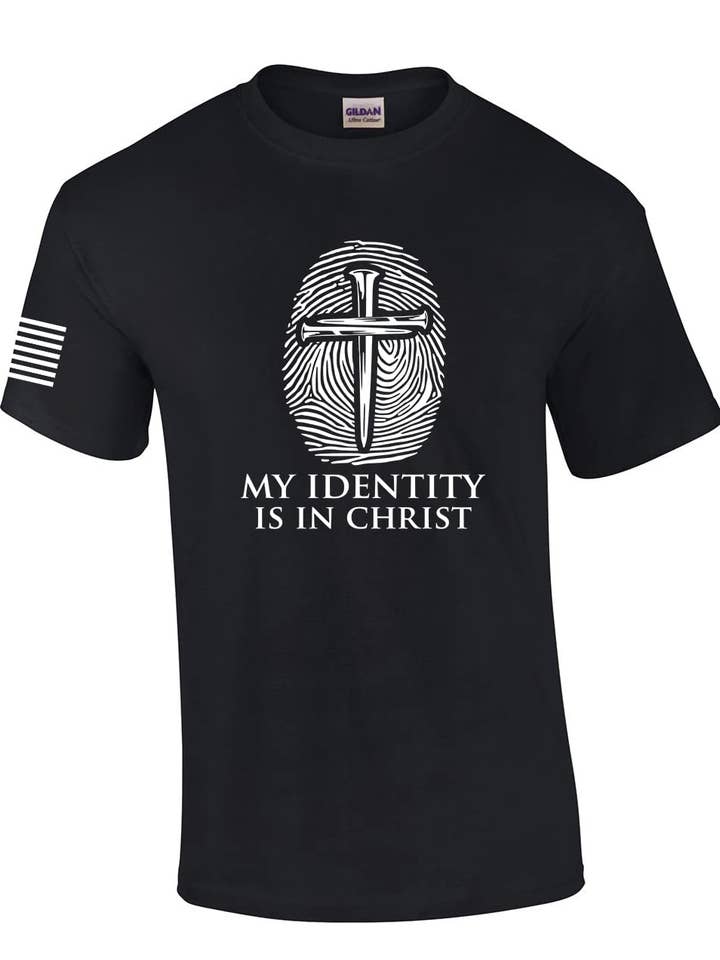 Mon identité est dans le Christ T-shirt empreinte digitale clou croix SS pour la vente par Trenz Shirt Company