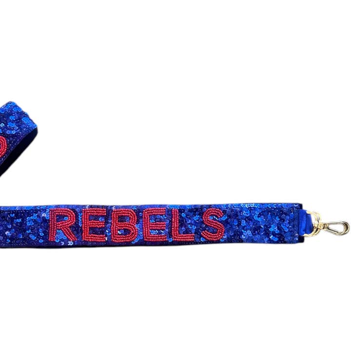 Game Day Sequin Bag Strap - Rebels - Blue w/ Red for wholesale by Golden Lily
