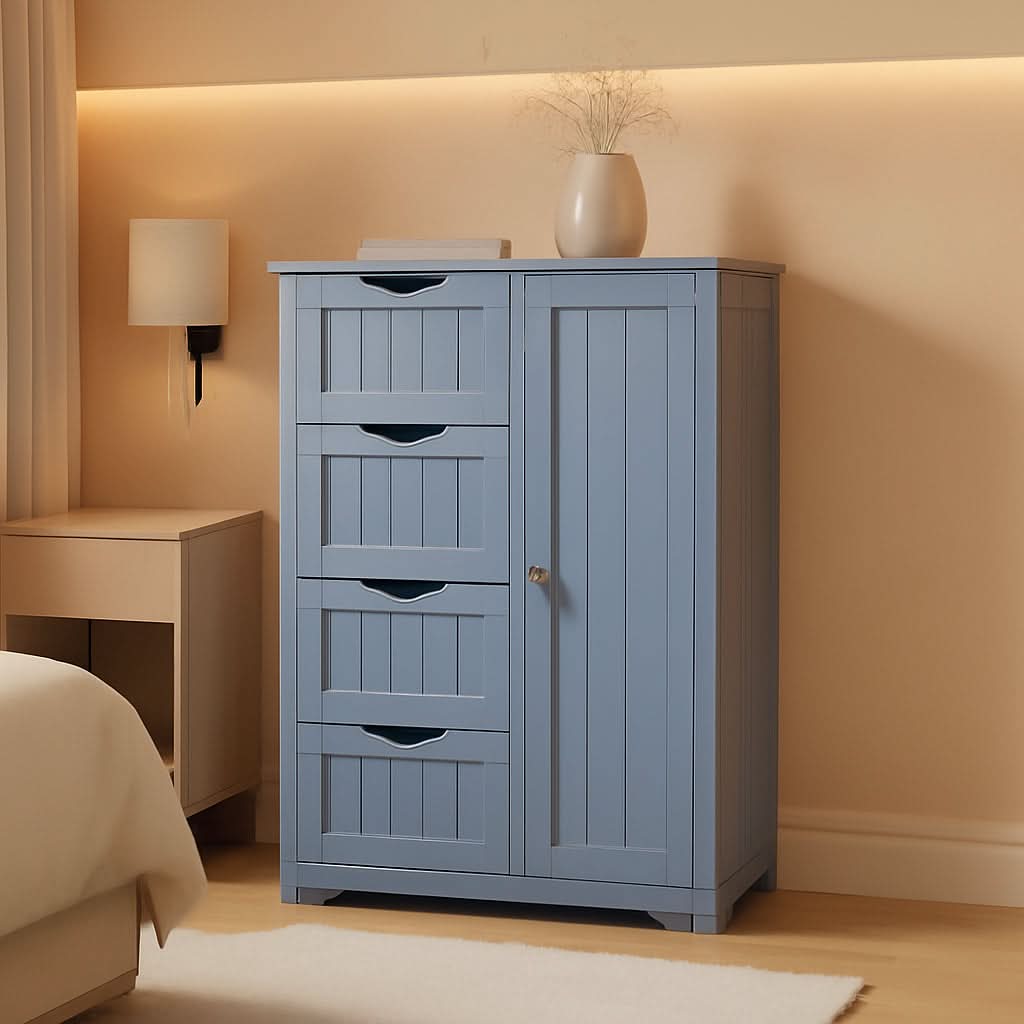 Gray Freestanding Bathroom Floor Cabinet With 4 Drawers and other Wholesale bathroom cabinets for your store trending on Faire.