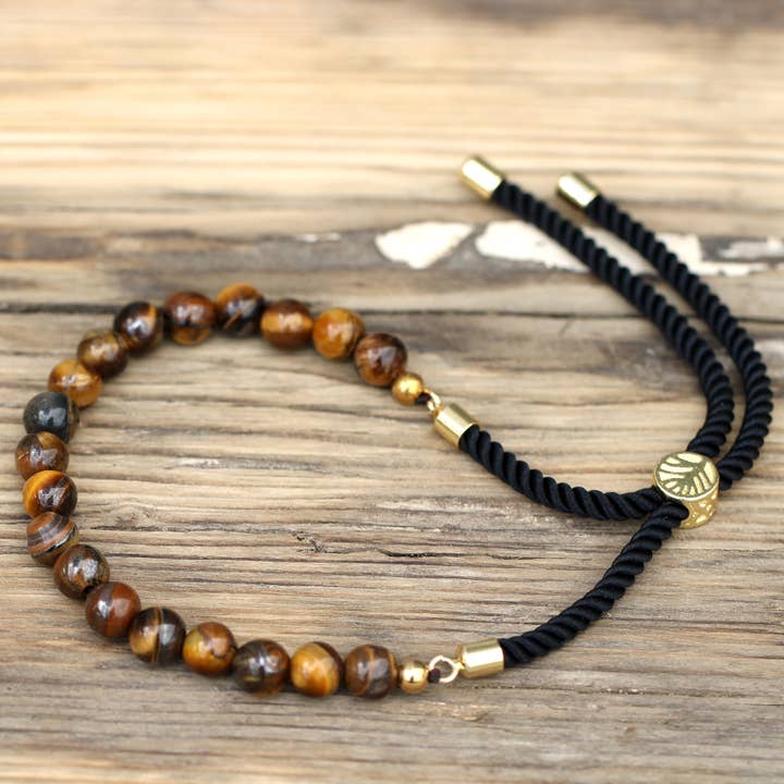 AWGifts Europe - Wholesale Beaded Bracelet - Gold Plated Gemstone Black String Bracelet - Tiger Eye2