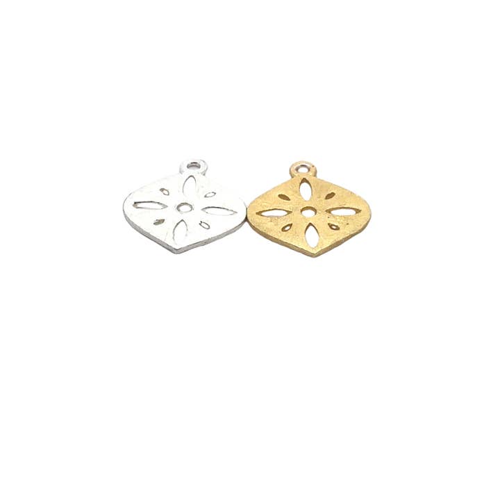 Purity Beads - Wholesale Individual charm/pendant - 10 Pcs. Gold Finish And Silver Plated Betel leaf Charm /Pendant , E-coated, Brushed Finish Findings.1