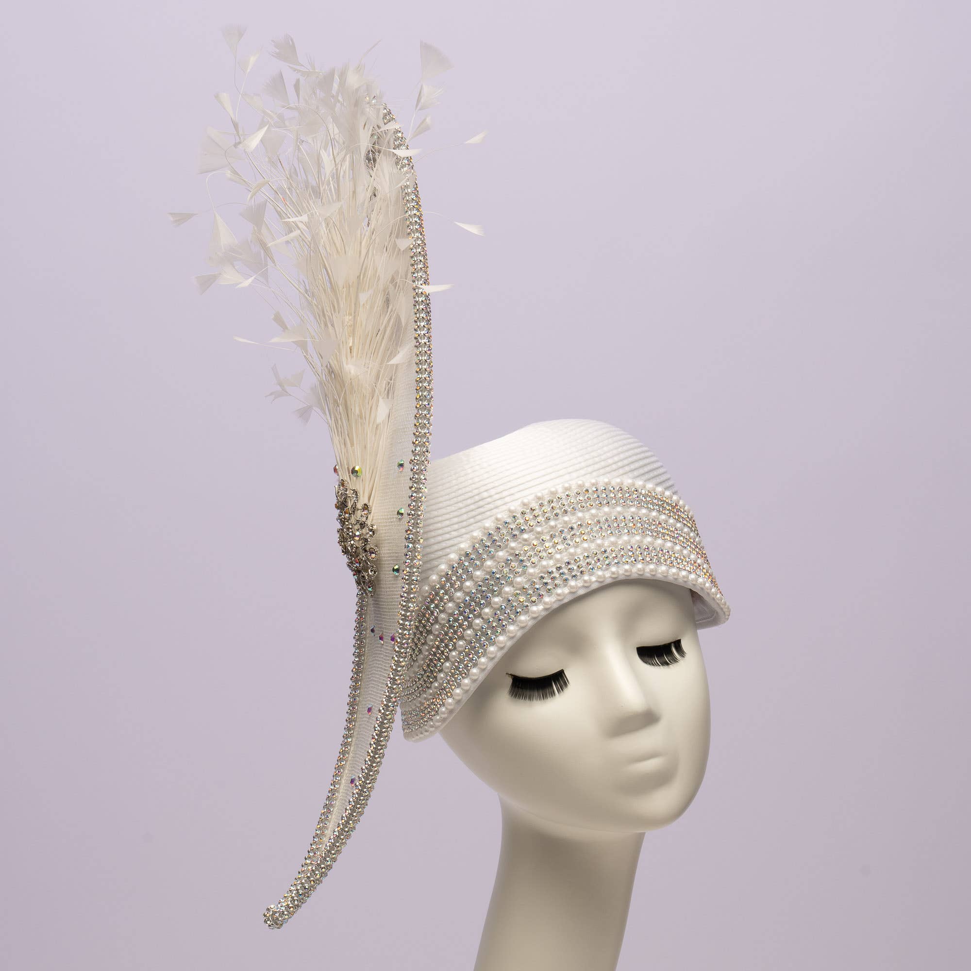 KaKyCo - Wholesale Fascinator Hat - Women's - Stone bending satin cloche with brooch and feather | AJ779Y6