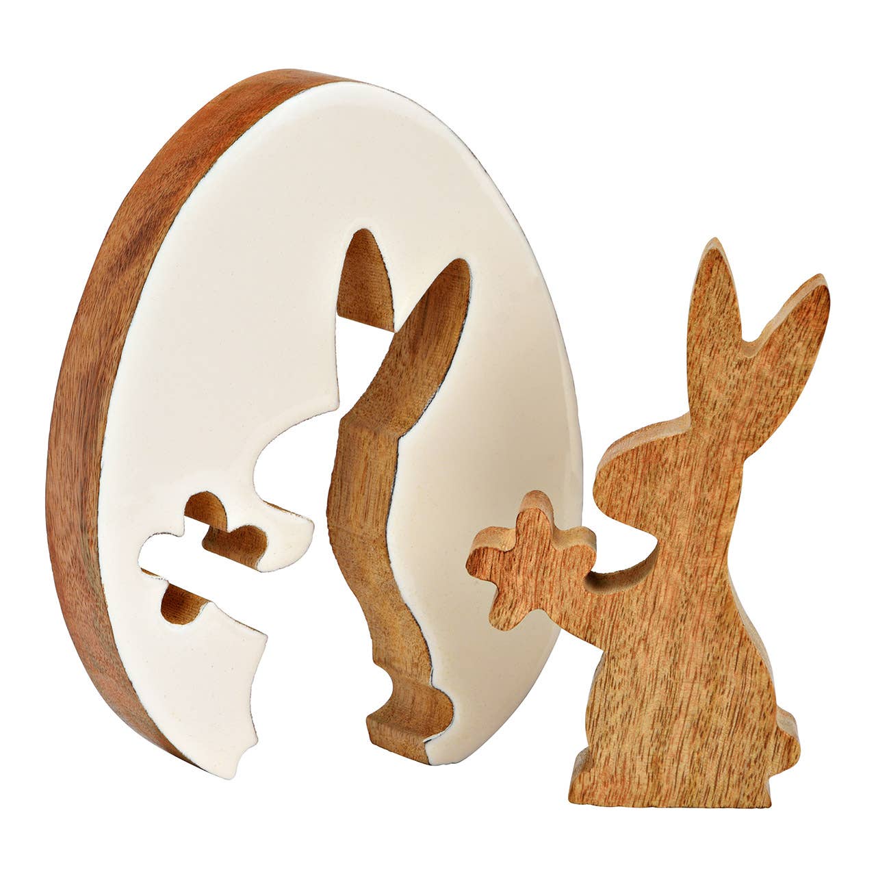 Wurm - Wholesale Decorative Figurine - Easter egg stand with rabbit made of mango wood, set of 2, natural/white (W/H/D) 12x16x4cm1