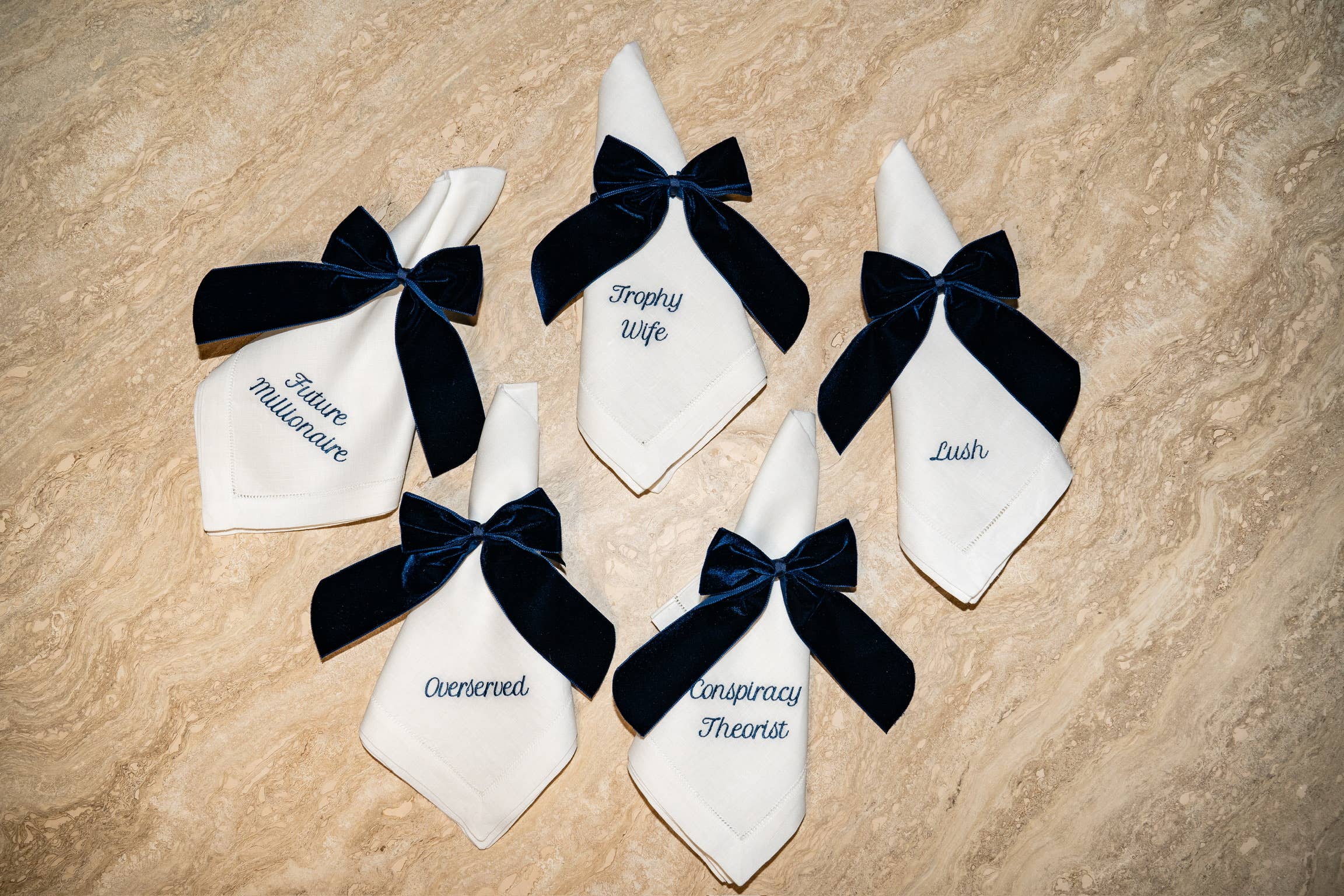 No Reservations - Vente Serviettes de table en tissu - Serviettes de table en lin avec superlatifs de fête – Lot de 1210