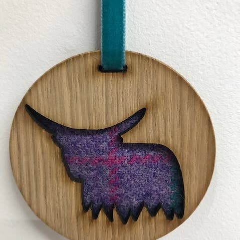 Decorative Hanging Tweed Highland Cow for wholesale by Southbeach Design