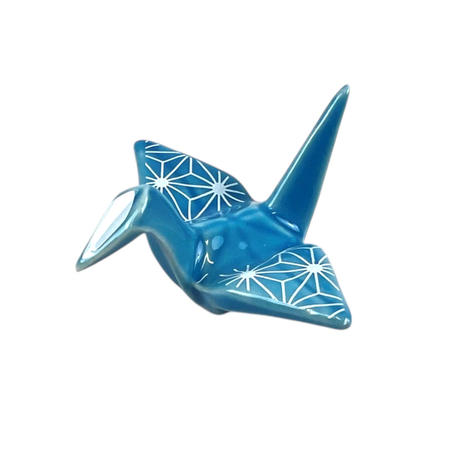 Urban Tokyo - Wholesale Spoon Rest - Origami Crane Porcelain Chopsticks Rest 2"L Asanoha Blue (12/288)