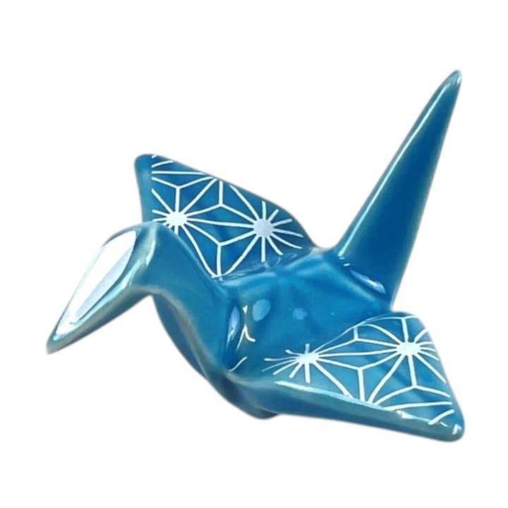 Urban Tokyo - Wholesale Spoon Rest - Origami Crane Porcelain Chopsticks Rest 2"L Asanoha Blue (12/288)0
