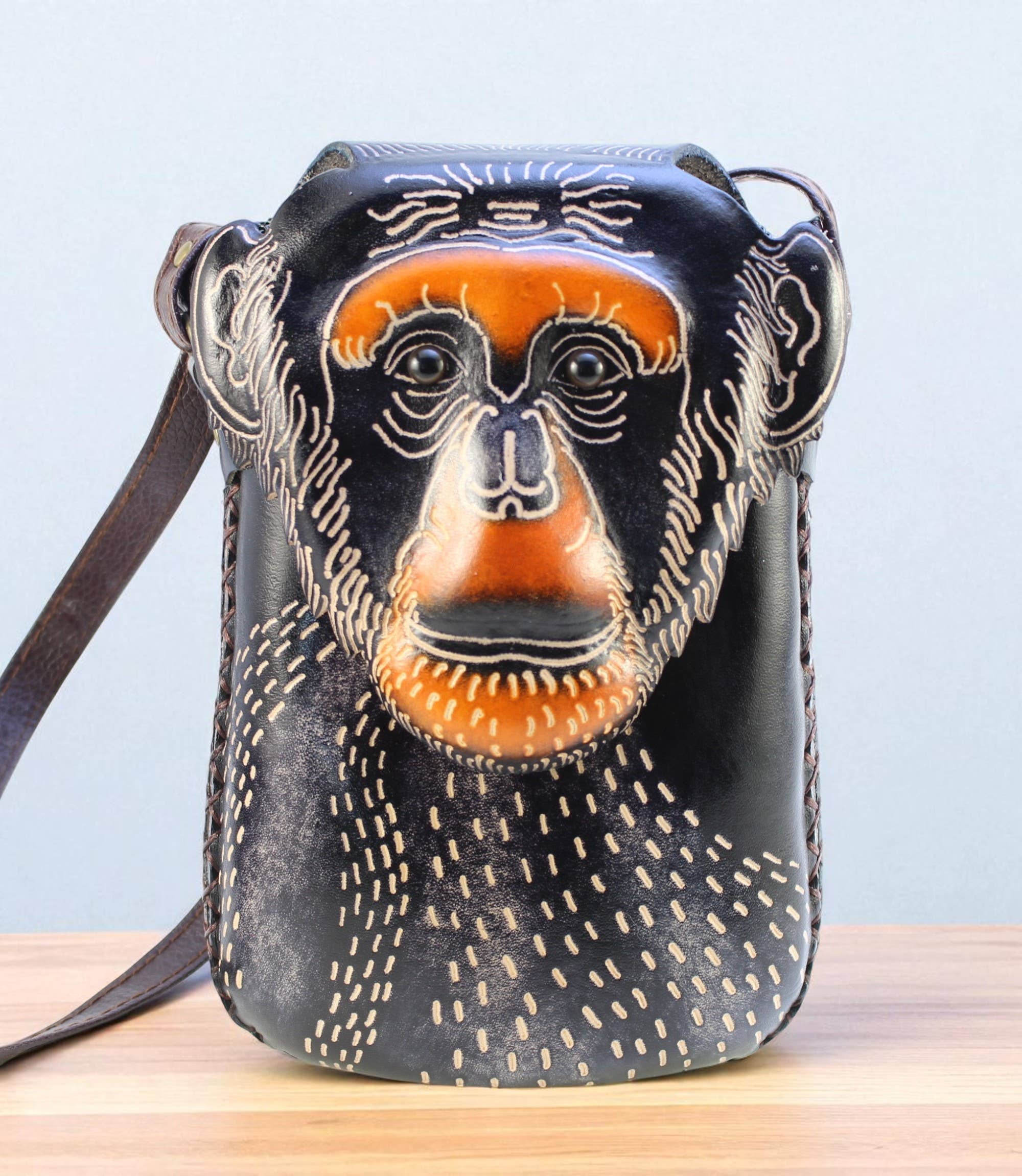 Sunflower Handmade leather inc - Vendita all'ingrosso Tracolla - Donna - Borsa a tracolla per telefono rettangolare in pelle Monkey3