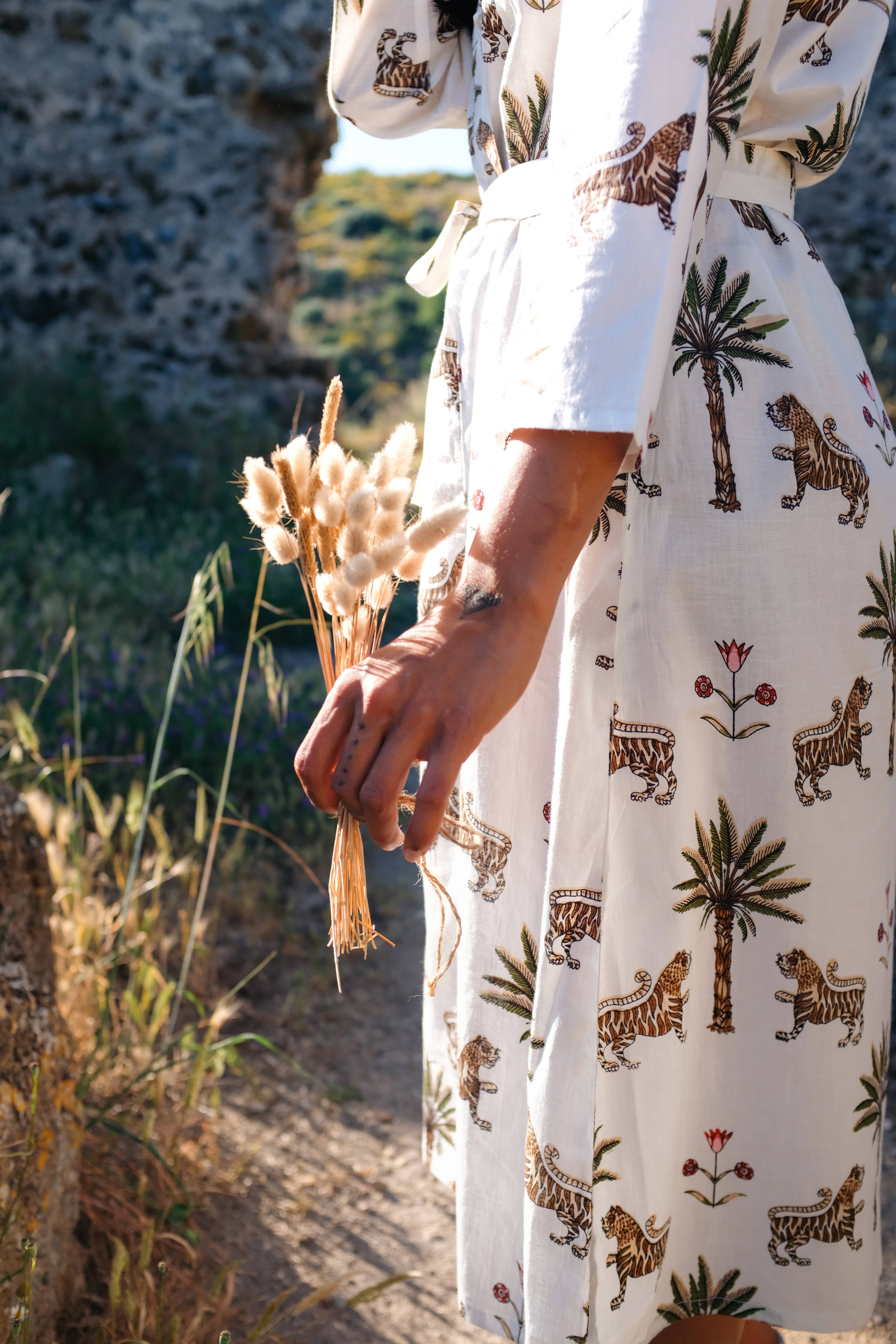 Devi Shop - Wholesale Robe - Women's - Cotton Block Print Robe ~ Tiger & Palm8