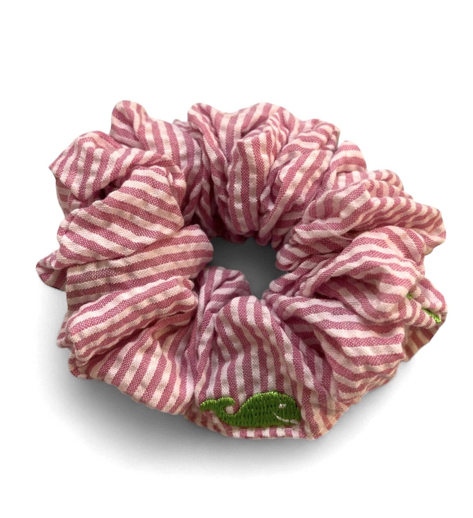 Piping Prints – wholesale Scrunchie - Dam – Ljusrosa rosa seersucker med neongrön val scrunchie0