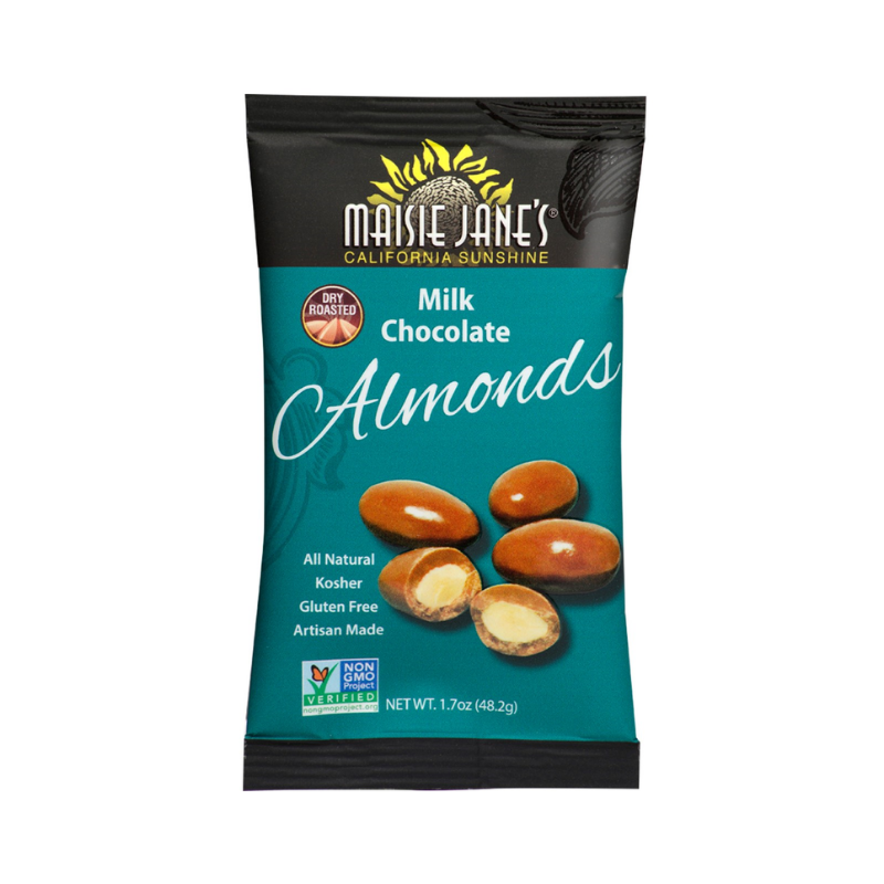 Maisie Jane’s - Wholesale Chocolate Covered Sweets - Milk Chocolate Almonds, Snack Pack, (36ct, 6/6POS) 1.7 oz.2