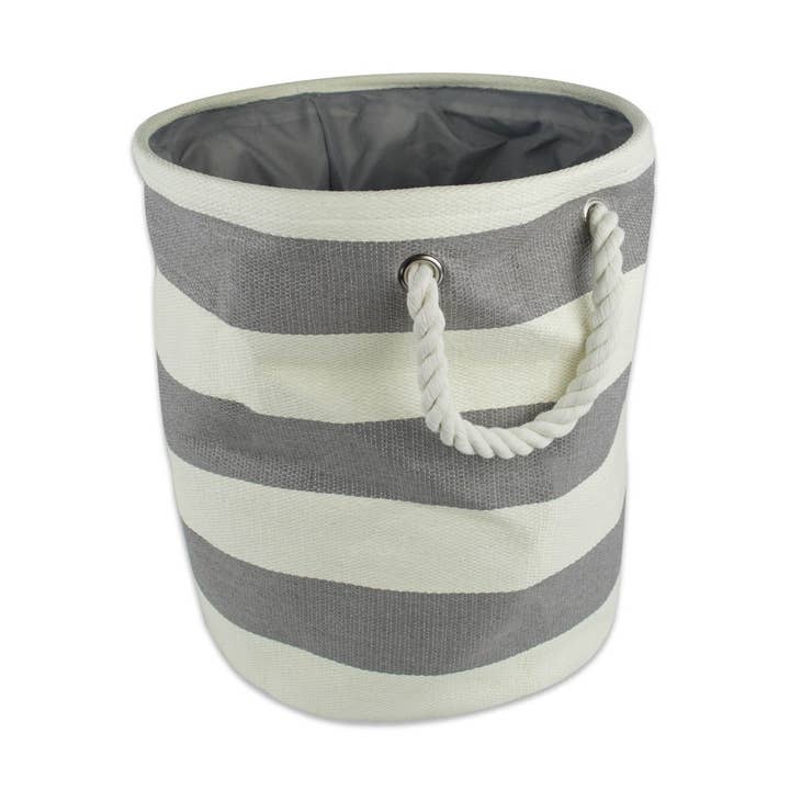Paper Bin Stripe Gray Round Small 13.75 x 13.75 x 12 for wholesale by Welcome Home Unbeatable Deals