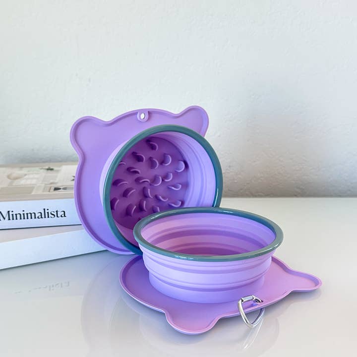 Spot N Knot - Vente Gamelle – chat et chien - Gamelle de voyage pliable en silicone avec double alimentation lente pour chien et chat3