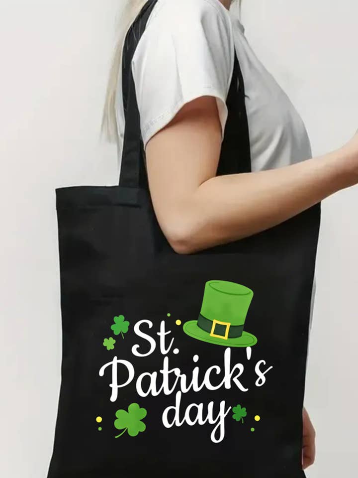 St. Patrick's Day Shamrock Printed Canvas Shopping Tote Bag for wholesale by 1 the Woman