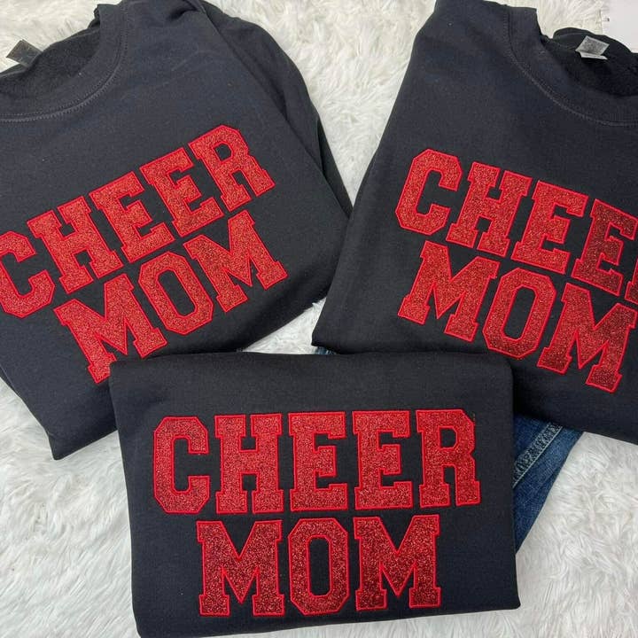 CHEER MOM Glitter Embroidery Fleece for wholesale by MidWest Tees