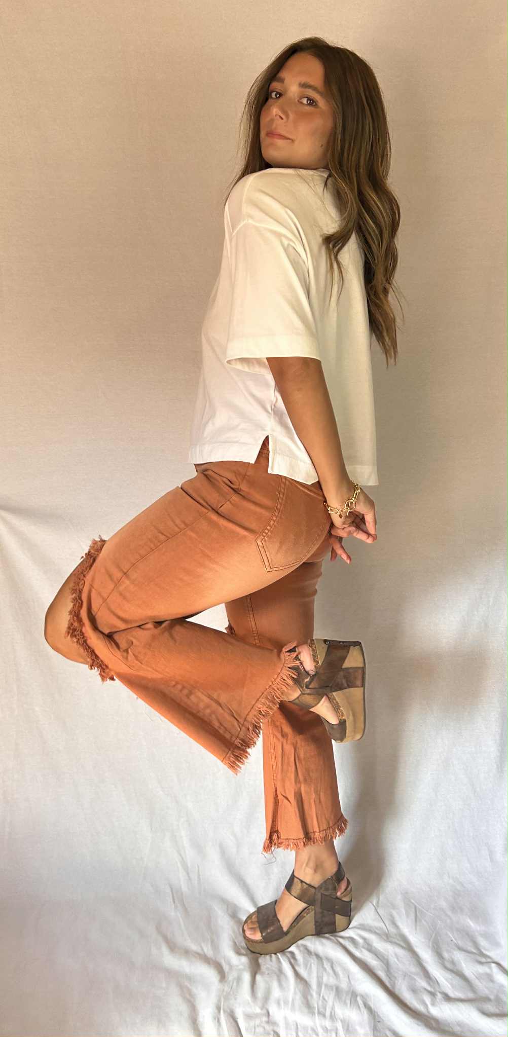 Distressed Fringe Capri Mocha Mousse for wholesale on Faire0