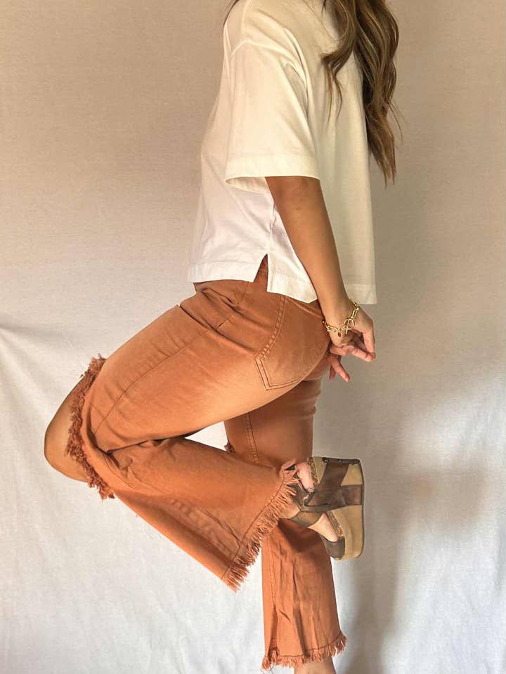 Distressed Fringe Capri Mocha Mousse for wholesale by Billee' by Billie