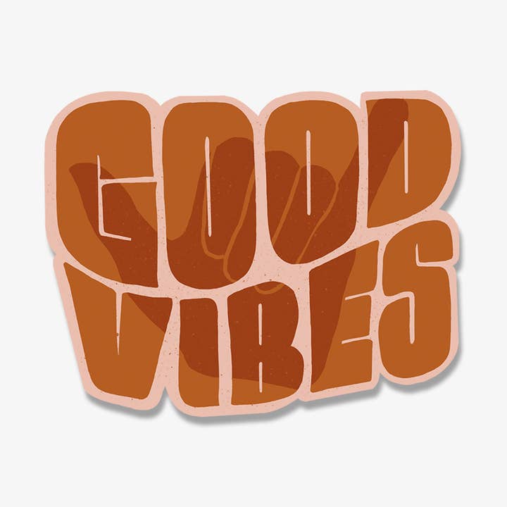 Good Vibes Hand Lettered Weatherproof Die Cut Sticker for wholesale by Beka Gene Studio