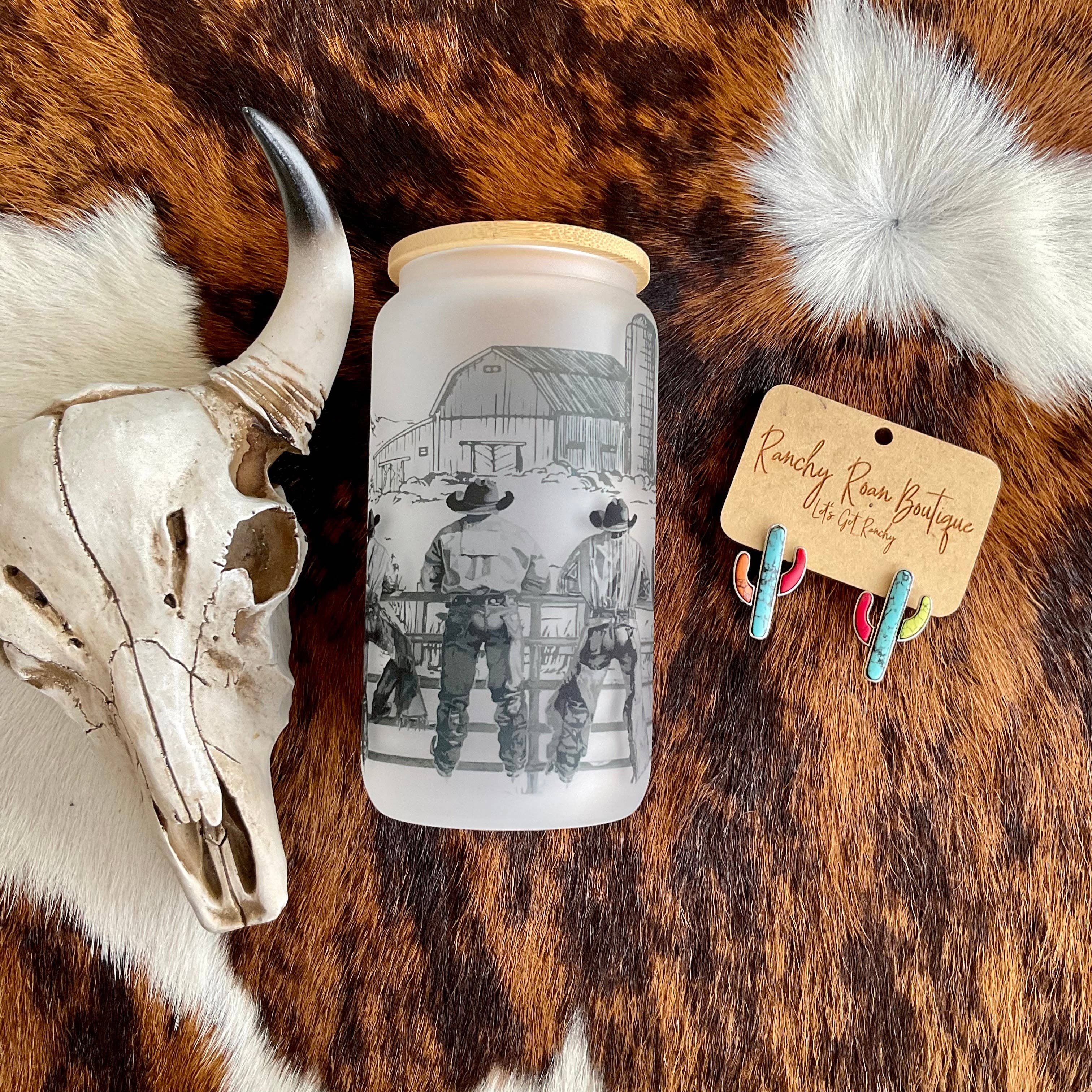Ranchy Roan Boutique - Vendita all'ingrosso Bicchiere/tazza - Bicchiere western satinato da 470 ml con coperchio in bambù e cannuccia2