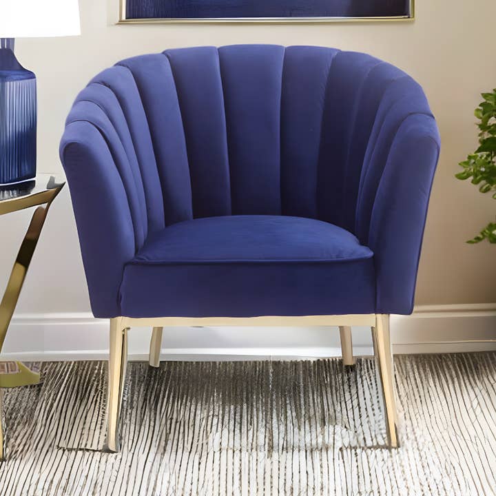 32" Blue & Copper Velvet Barrel Chair – Chic & Cozy Seating for wholesale by Greenwestons