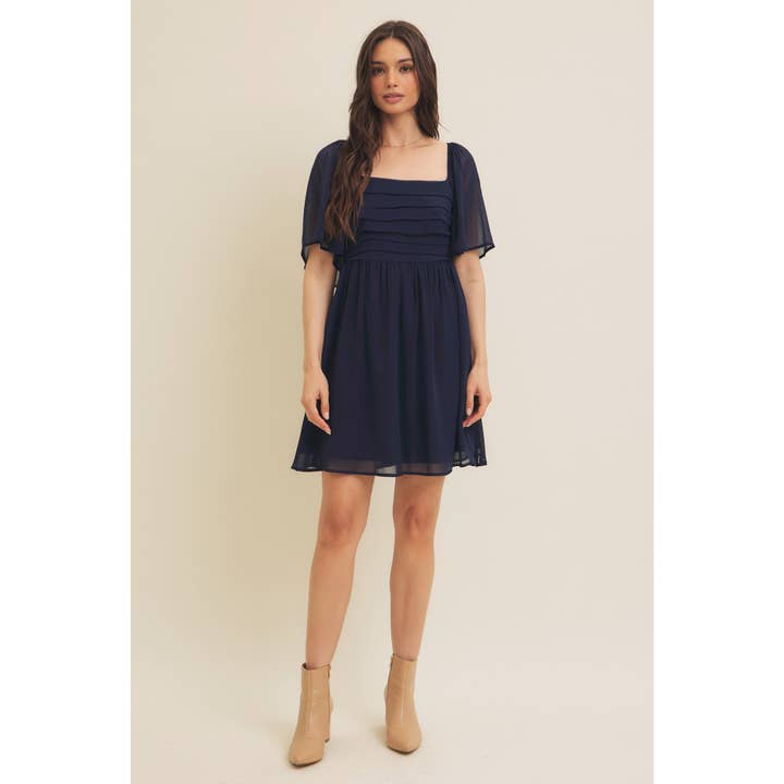 in february - Wholesale Dress - Women's - RUCHED BODICE FLUTTER SLEEVE YORYU CHIFFON DRESS