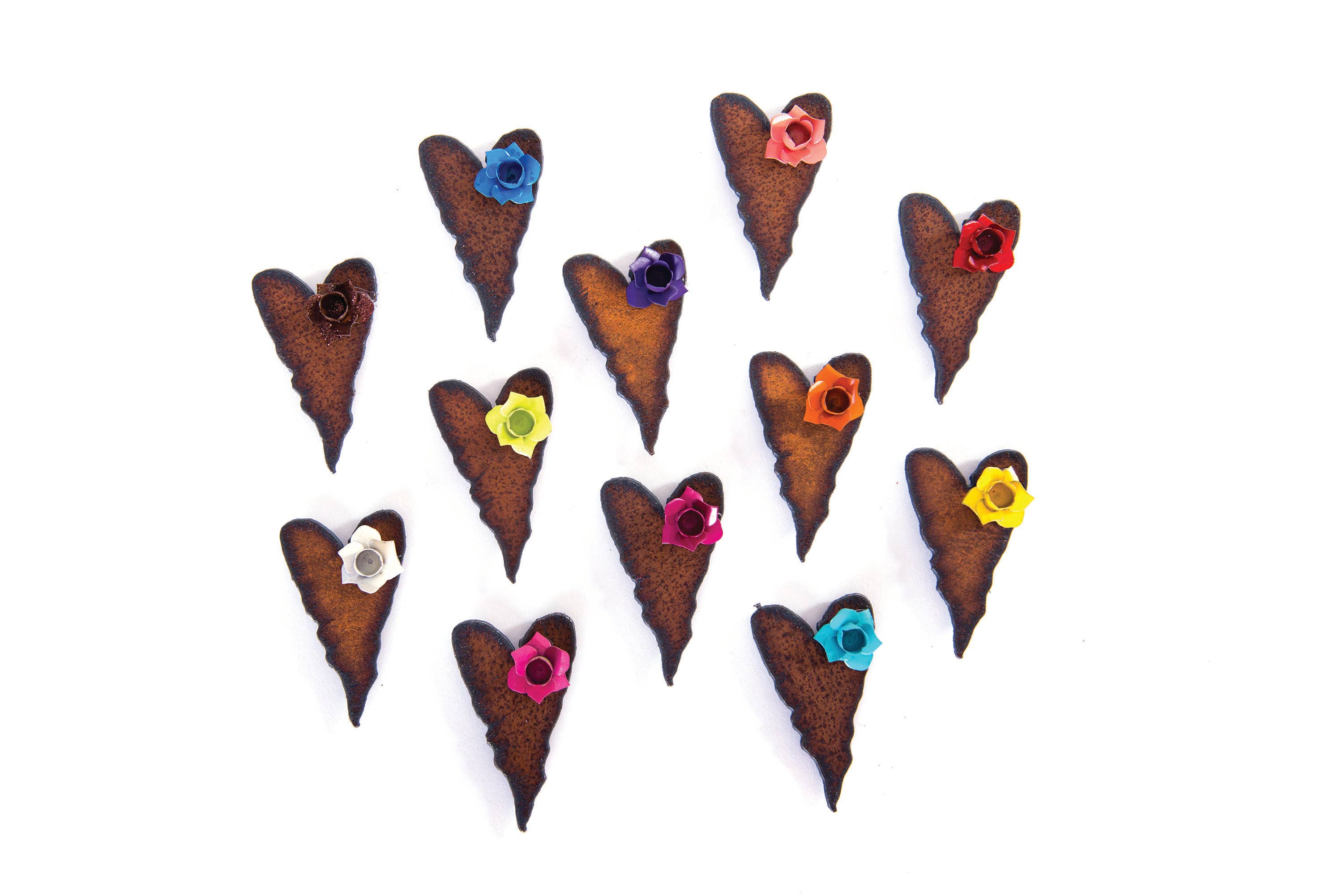 Whimsies – Íman por atacado – Ímãs de coração 3D flor ecoreciclam metal reciclado rústico 1