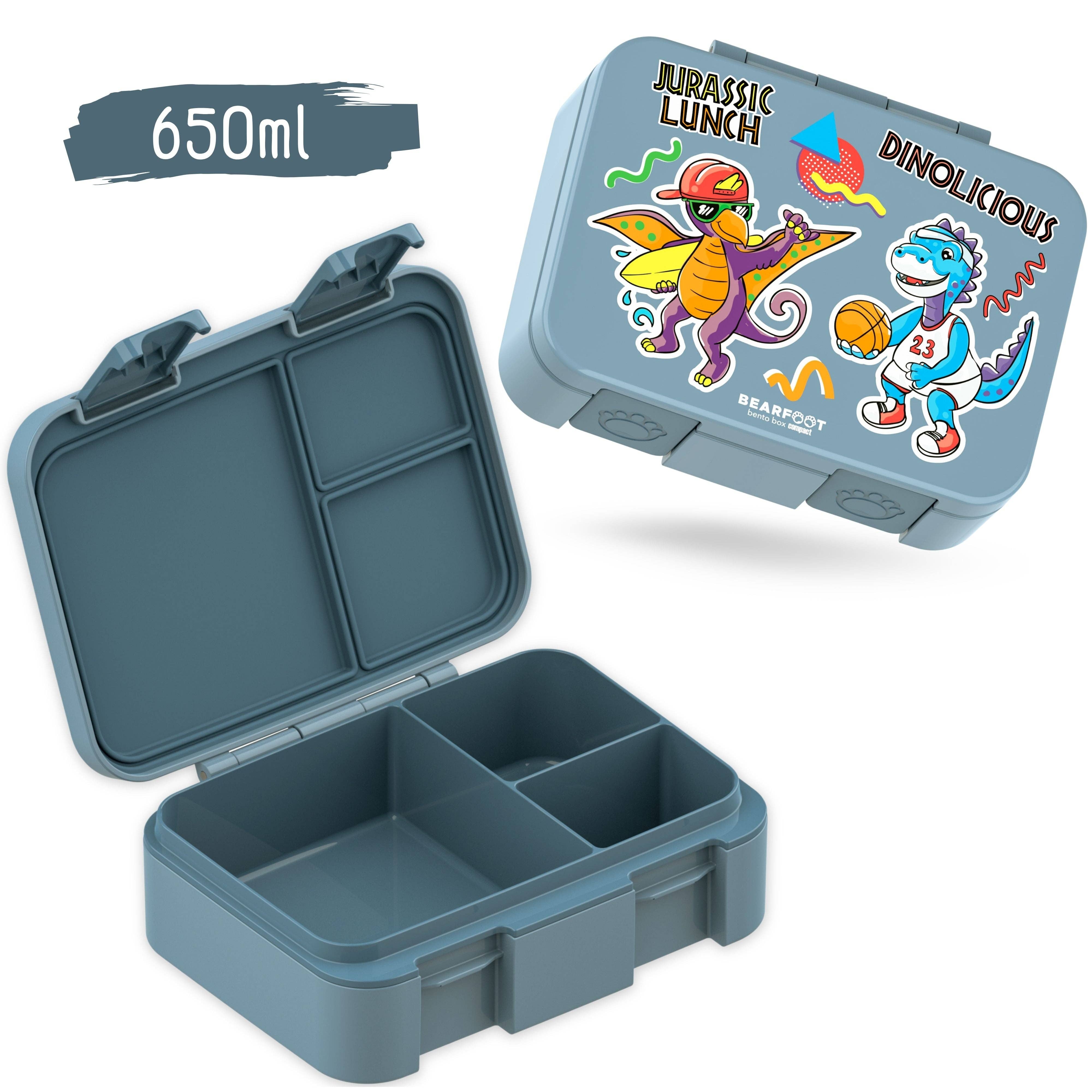 BEARFOOT – Engroshandel Madpose/-kasse – Børn – Madkasse med rum, let og lækagesikker - blå dinosaurer1