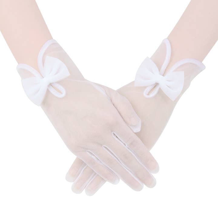 White/Ivory Sheer Nylon Gloves, Tulle Wedding Formal Gloves for wholesale by Floris Linens