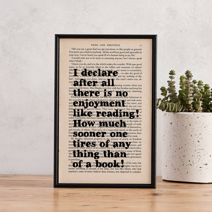 Pride and Prejudice Framed Reading Quote Print for wholesale by Bookishly (No US Import Fees)