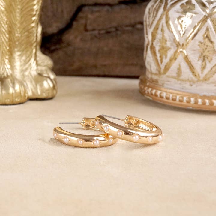 PennyLine inc - Wholesale Hoop Earrings - Classic Bubble Hoops – Gold with Crystal, Pearl, or Turquoise1