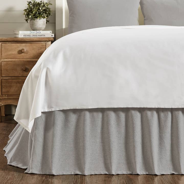 VHC Brands - Wholesale Bedskirt - Burlap Dove Grey Ruffled King Bed Skirt 78x80x16