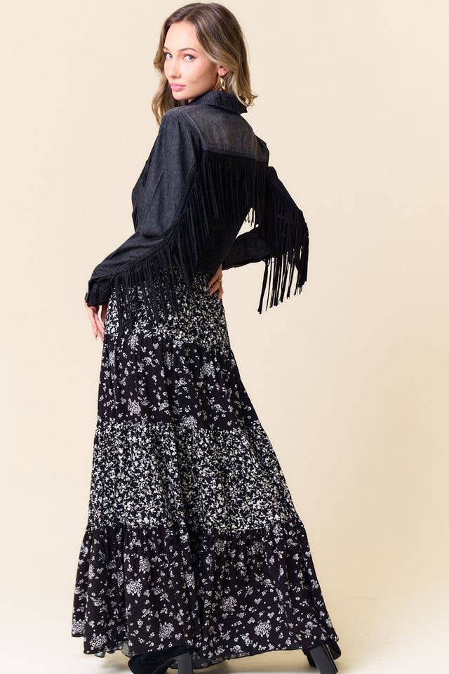 Saints & Hearts - Wholesale Rok - Dames - SS1223A GELAAGDE MAXIROK MET GEMENGDE MEDIA EN ZAKKEN4