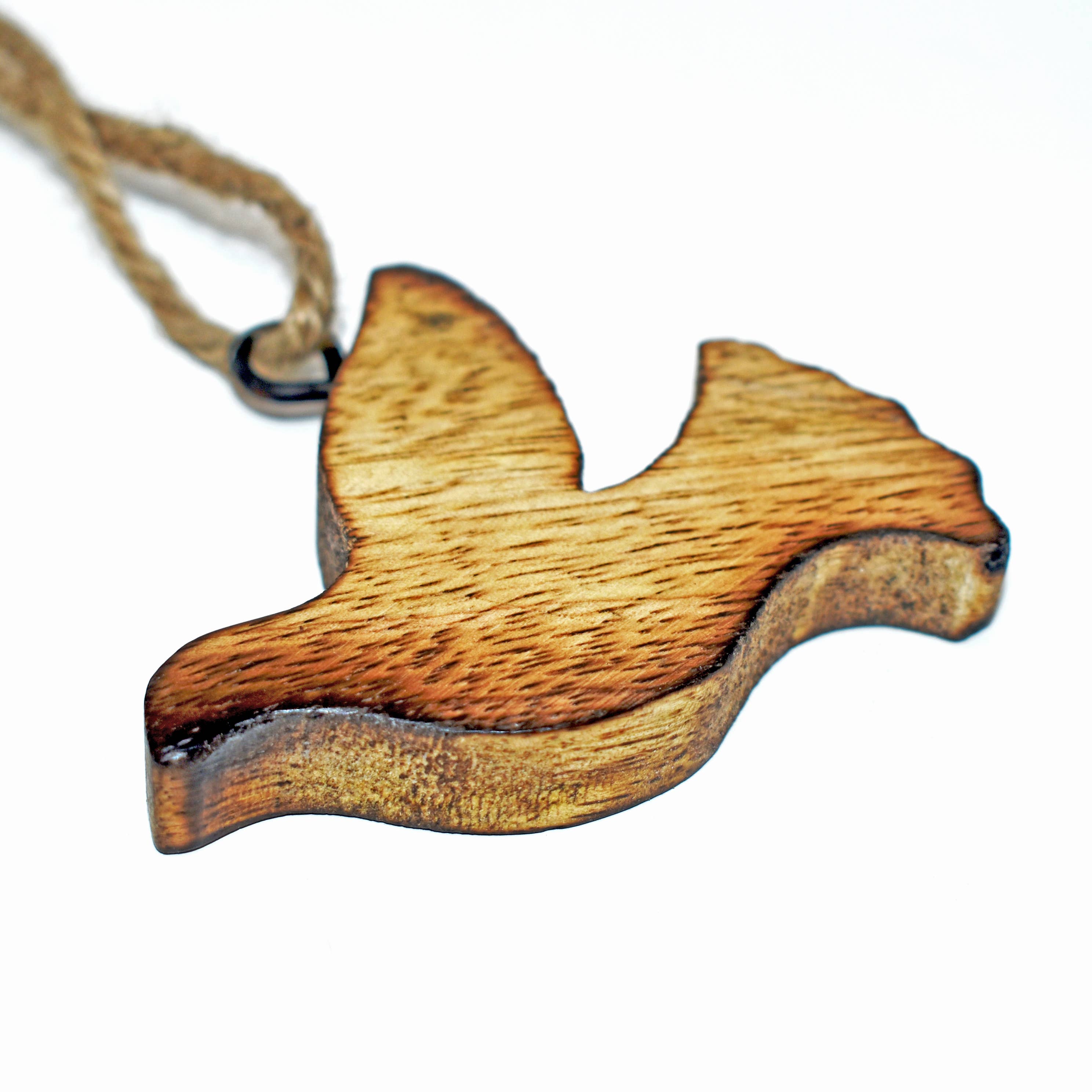 Fair to Trade Ltd – wholesale Ornament – Fair Trade Handcrafted Mango Wood Dove Hanging Decoration1