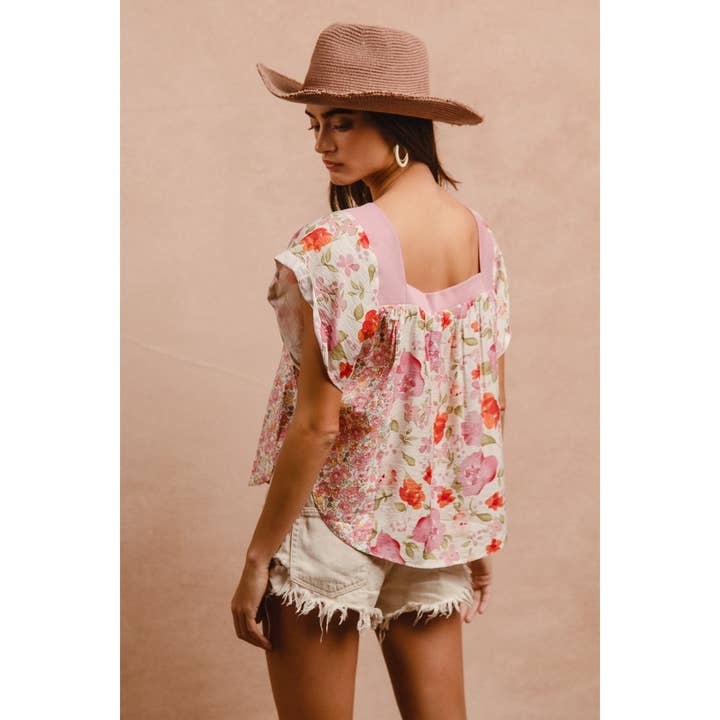 IVE - Wholesale Knit Top - Women's - FLORAL PRINT MIX AND MATCH SQUARE NECK TOP
