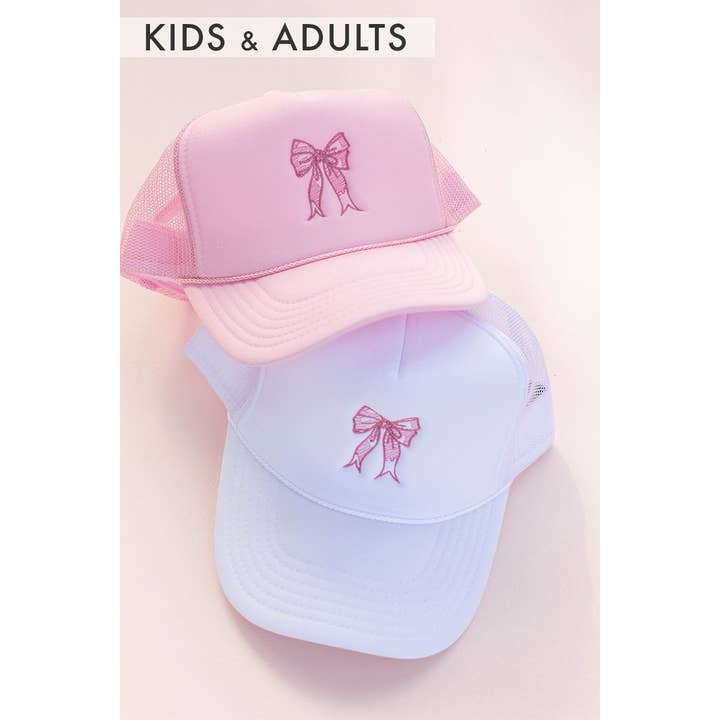 Space 46 Wholesale - Wholesale Trucker Hat - Women's - Kids or Adults Coquette Bow Embroidery Trucker Hat Cap