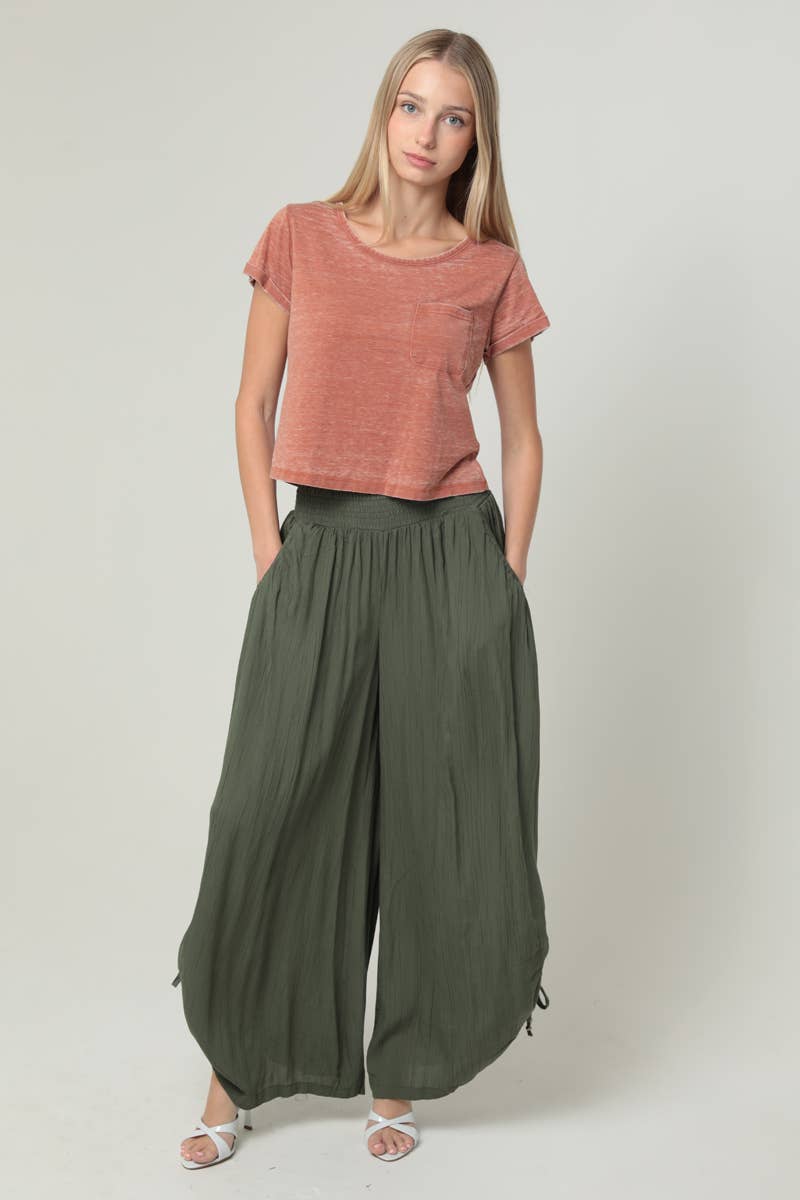 ANGIE - Wholesale Pants - Women's - B3710-ASIS SIDE CINCH WIDE LEG PANTS WITH SMOCKED WAIST AND 20