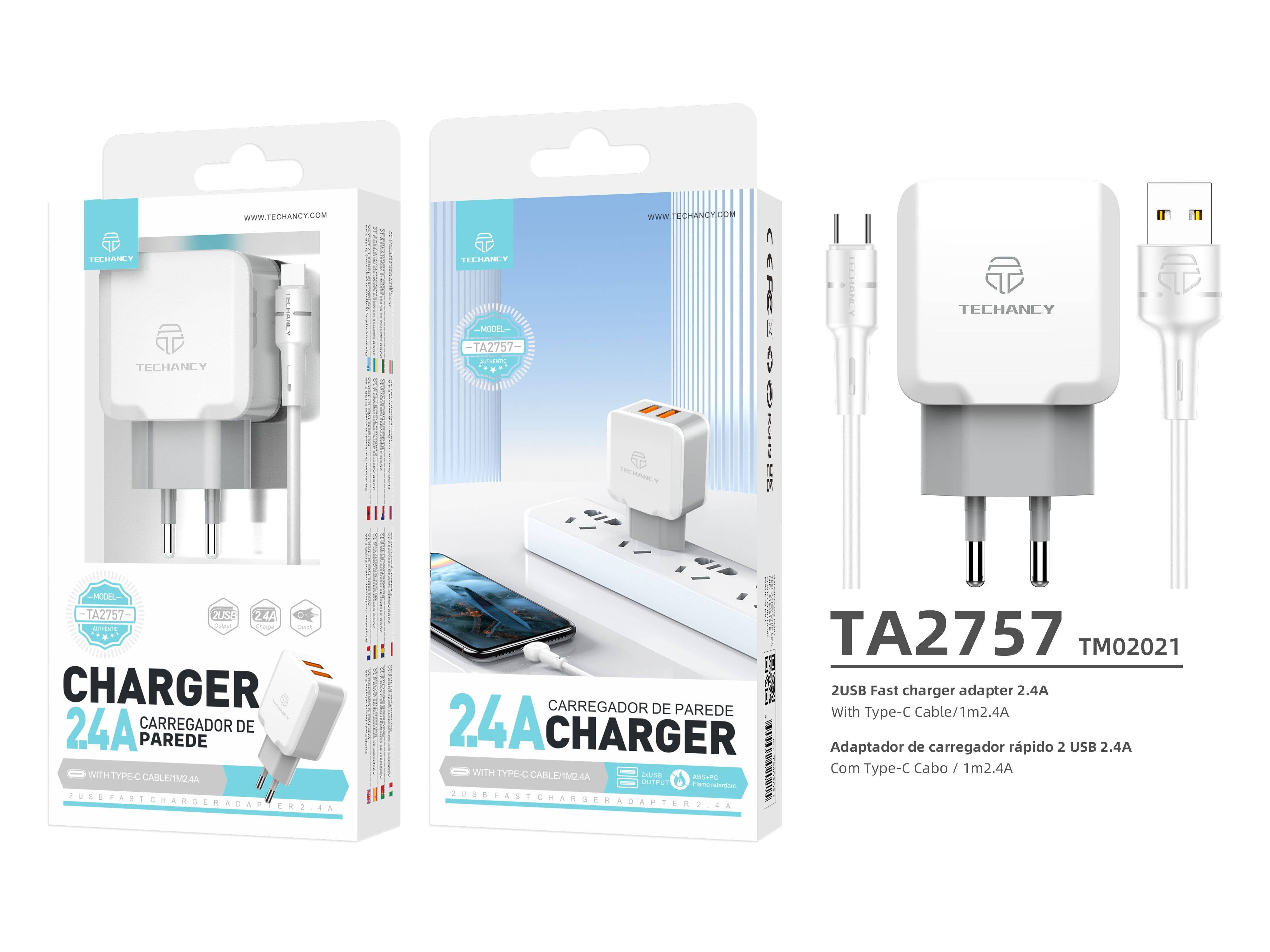 TECHANCY - Wholesale Charger - Techancy Wall Charger USB 2.4A, Fast Charging Adapter TA27575