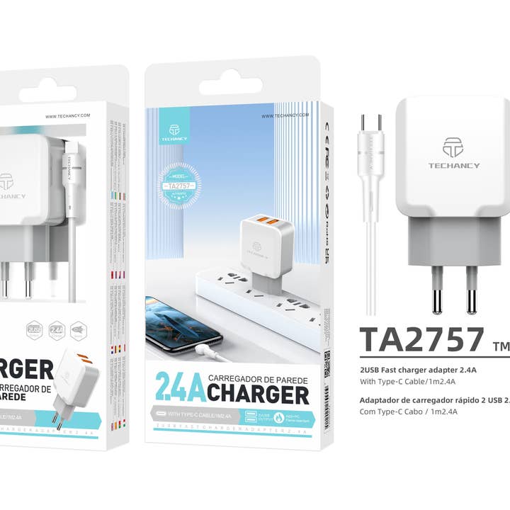TECHANCY - Wholesale Charger - Techancy Wall Charger USB 2.4A, Fast Charging Adapter TA27575