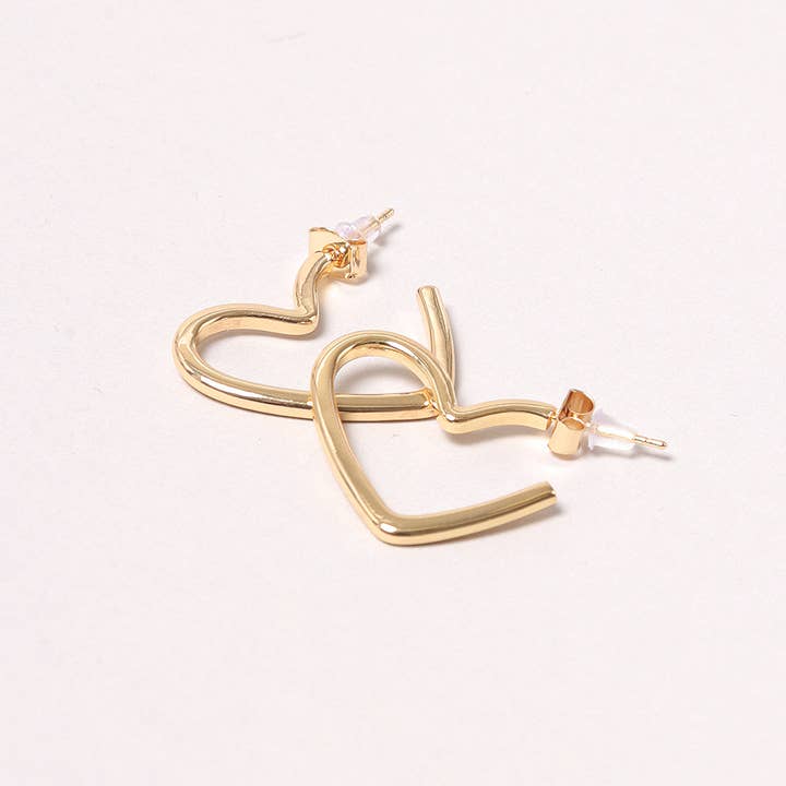 Fashion City - Wholesale Hoop Earrings - 14K Gold-Dipped Heart Hoop Earring