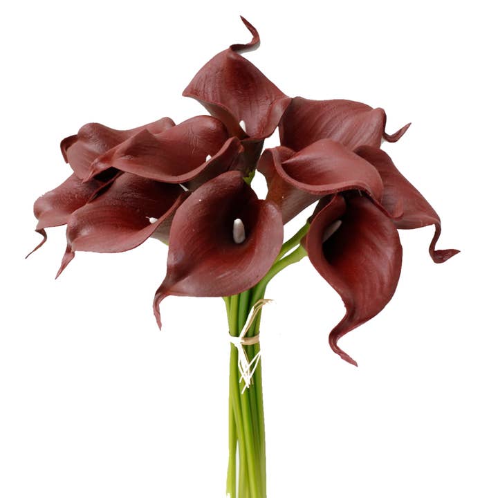 Angel Isabella - Wholesale Artificial Flowers - 10-stem real touch calla lily-Red burgundy color palette